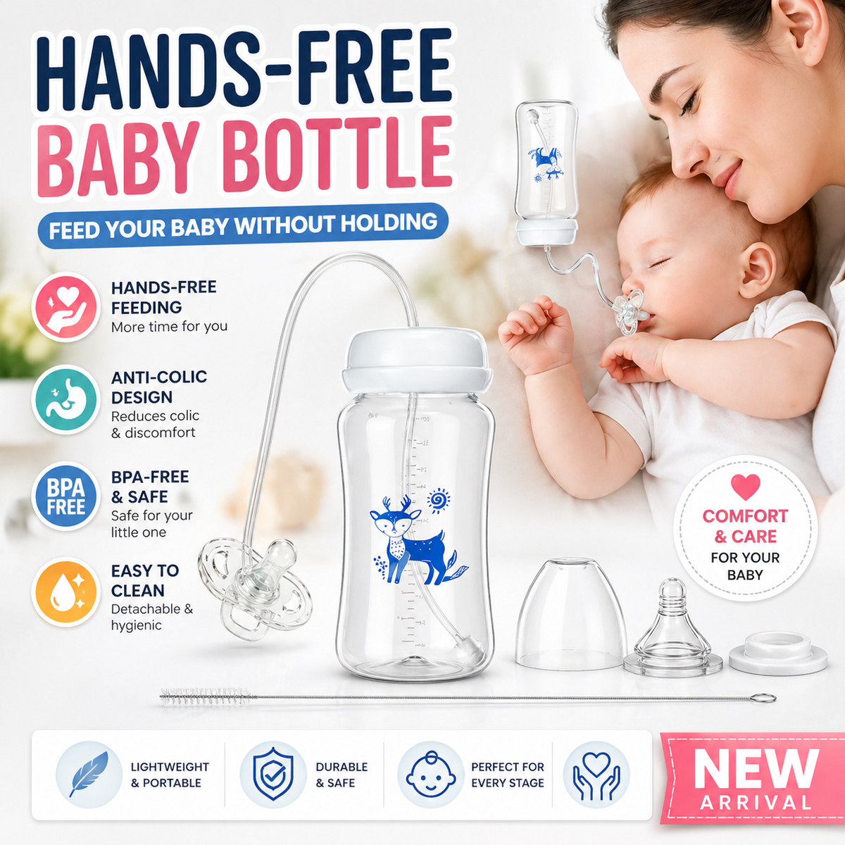 Hands-free baby feeding bottle