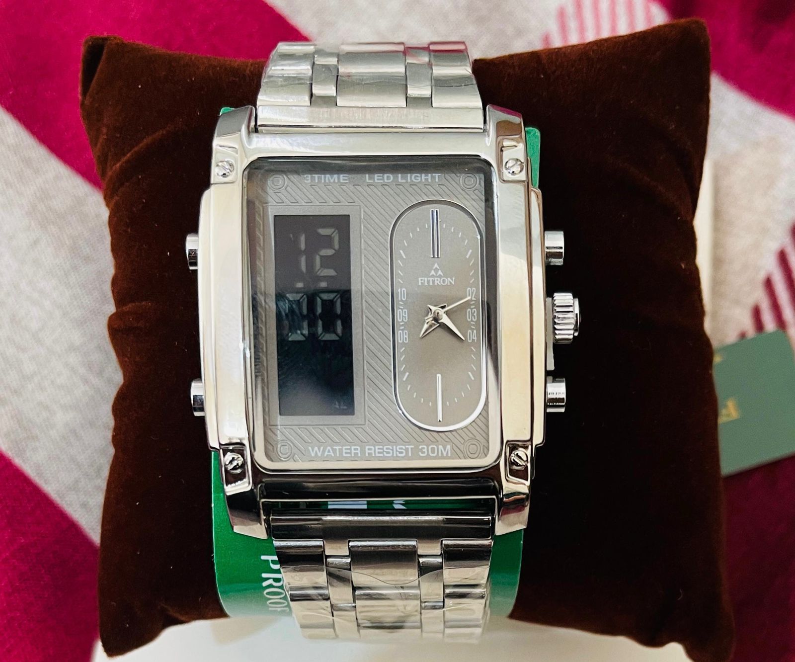 Fitron Men Stainless Steel Strap Wrist Watch 3ATM Waterproof Alloy Digital Watch