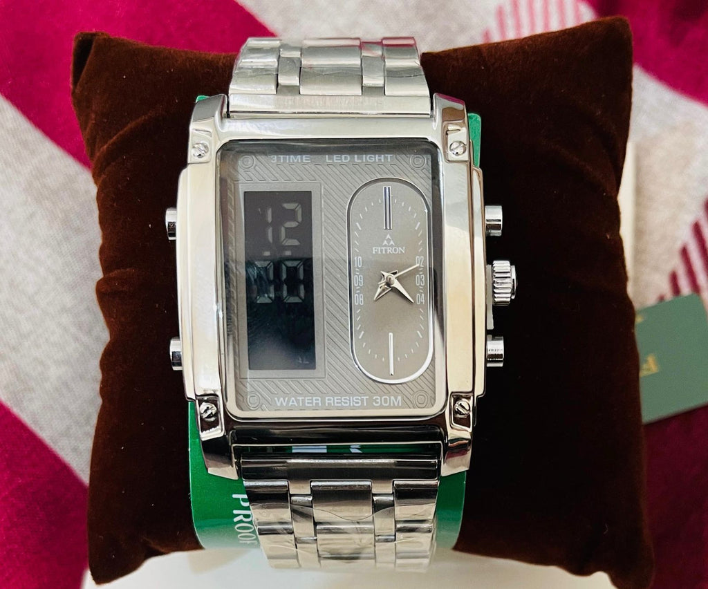 Fitron Men Stainless Steel Strap Wrist Watch 3ATM Waterproof Alloy Digital Watch